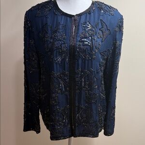 Adrianna Papell Midnight Blue Beaded Jacket PL